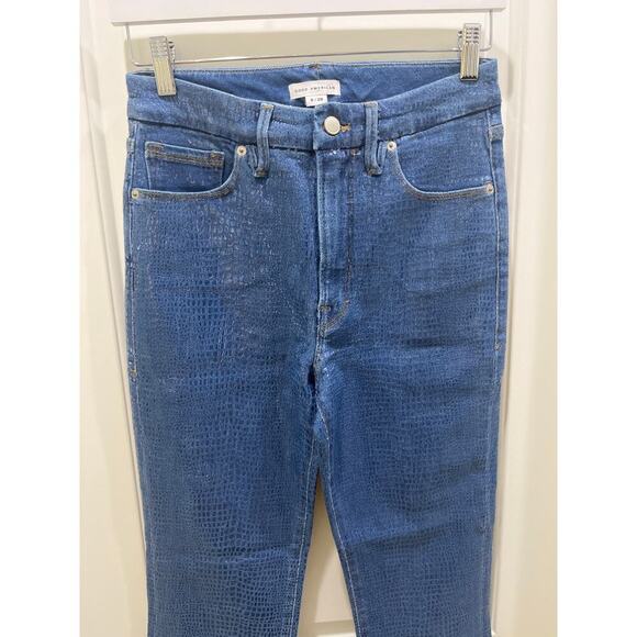 Good American Denim Snakeskin High Rise Straight Leg Jeans Sz 8 / 29 - Picture 3 of 8